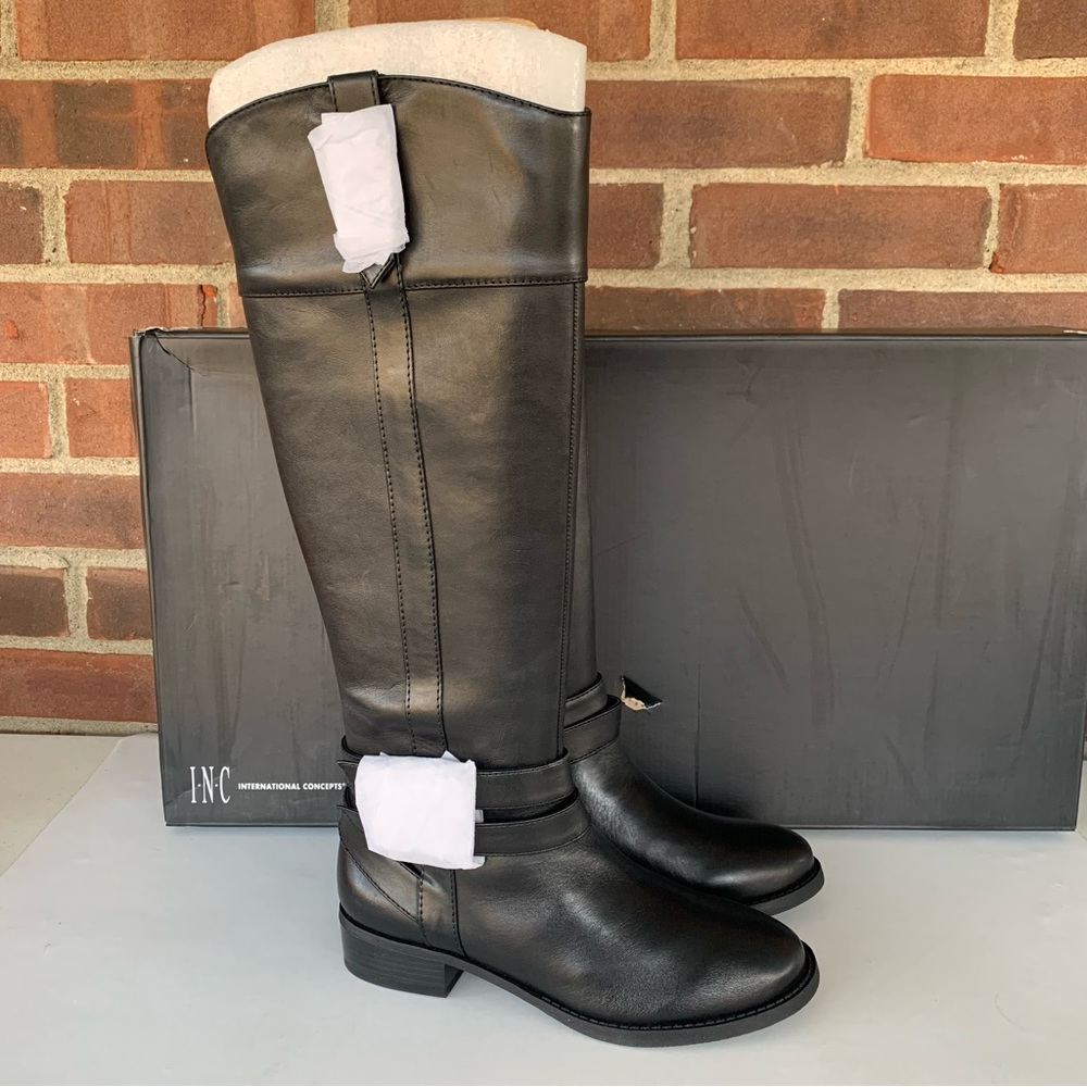 INC International Concepts Women's Frankii Black Leather Knee High Boots US 6 M